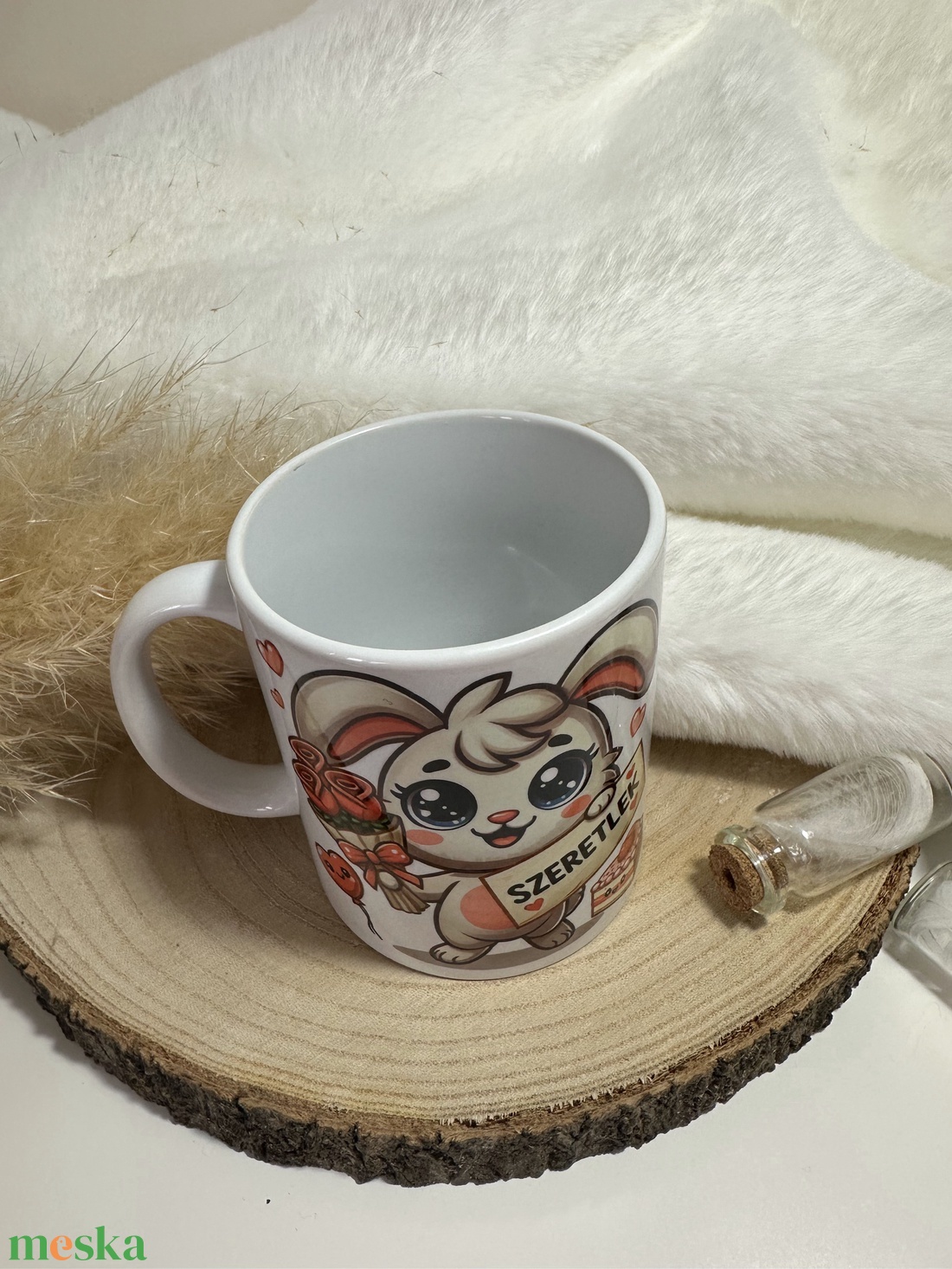 Valentin-napi nyuszis bögre SZERETLEK felirattal - otthon & életmód - konyhafelszerelés, tálalás - tálalás - bögre & csésze - Meska.hu
