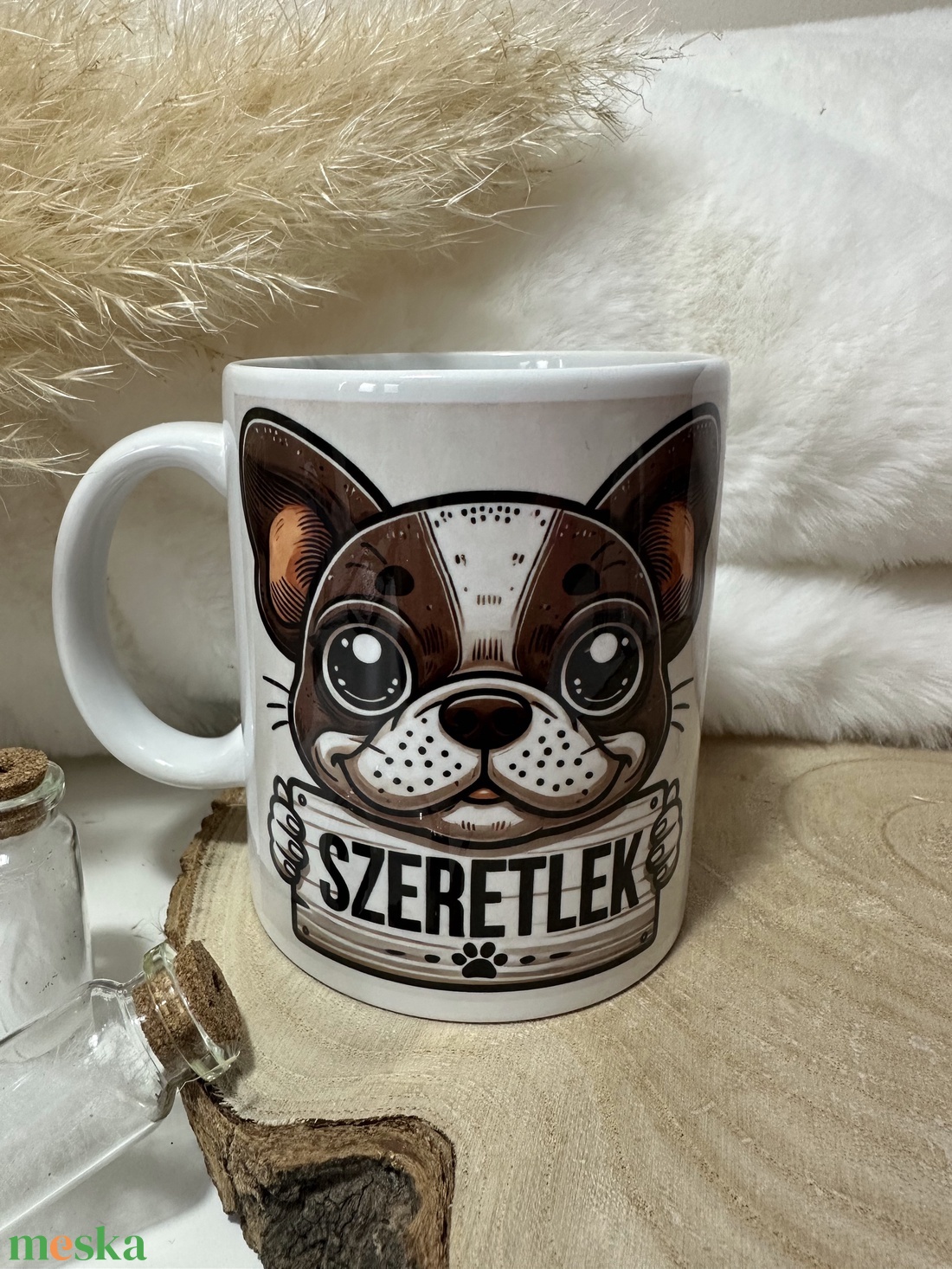 Valentin-napi francia bulldog-os bögre SZERETLEK felirattal - otthon & életmód - konyhafelszerelés, tálalás - tálalás - bögre & csésze - Meska.hu