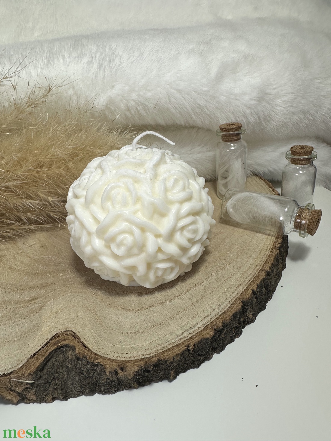 Rózsagömb Szójaviasz Gyertya - Fehér - otthon & életmód - gyertya, illat, aroma - gyertya - Meska.hu