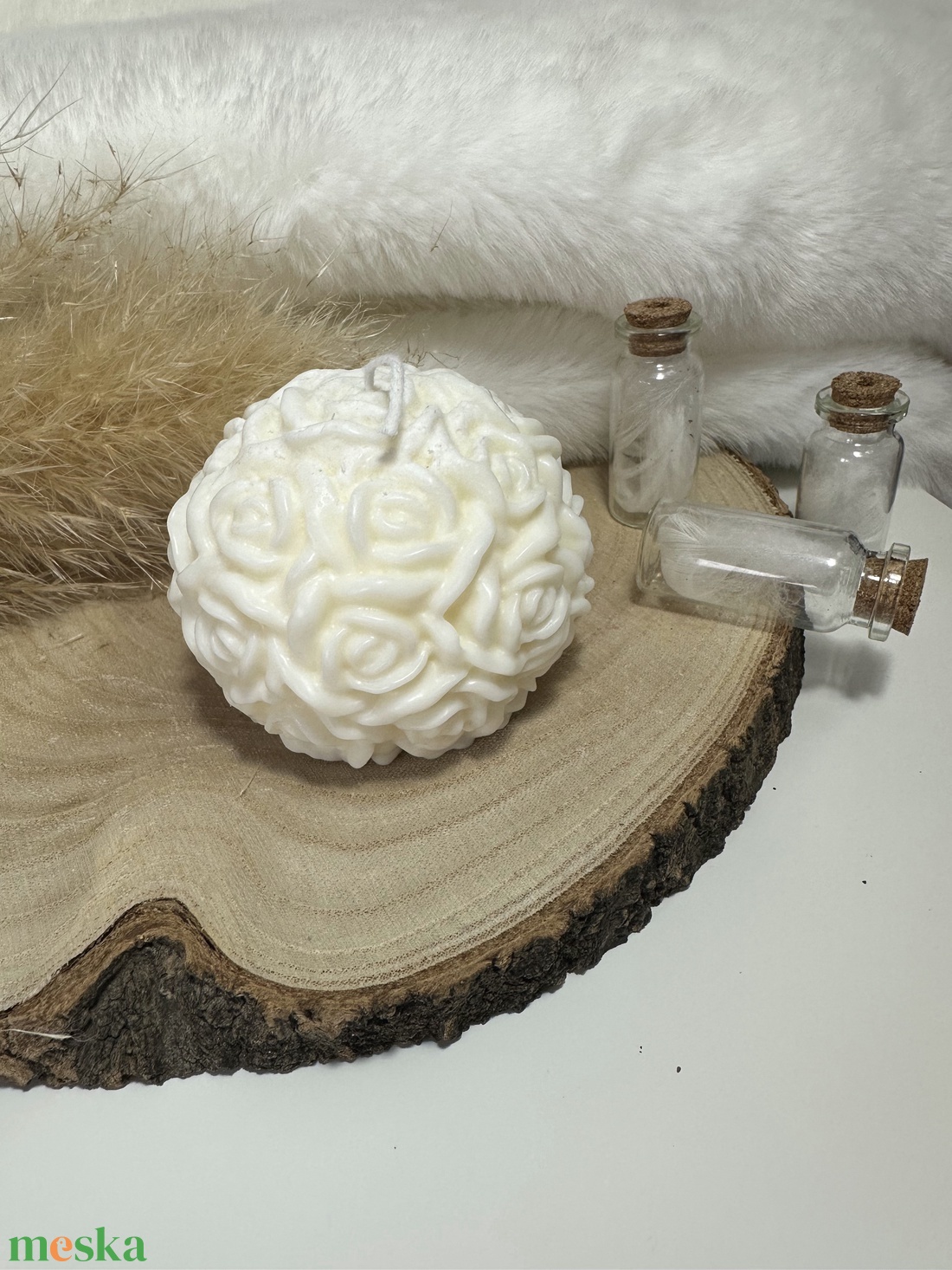 Rózsagömb Szójaviasz Gyertya - Fehér - otthon & életmód - gyertya, illat, aroma - gyertya - Meska.hu
