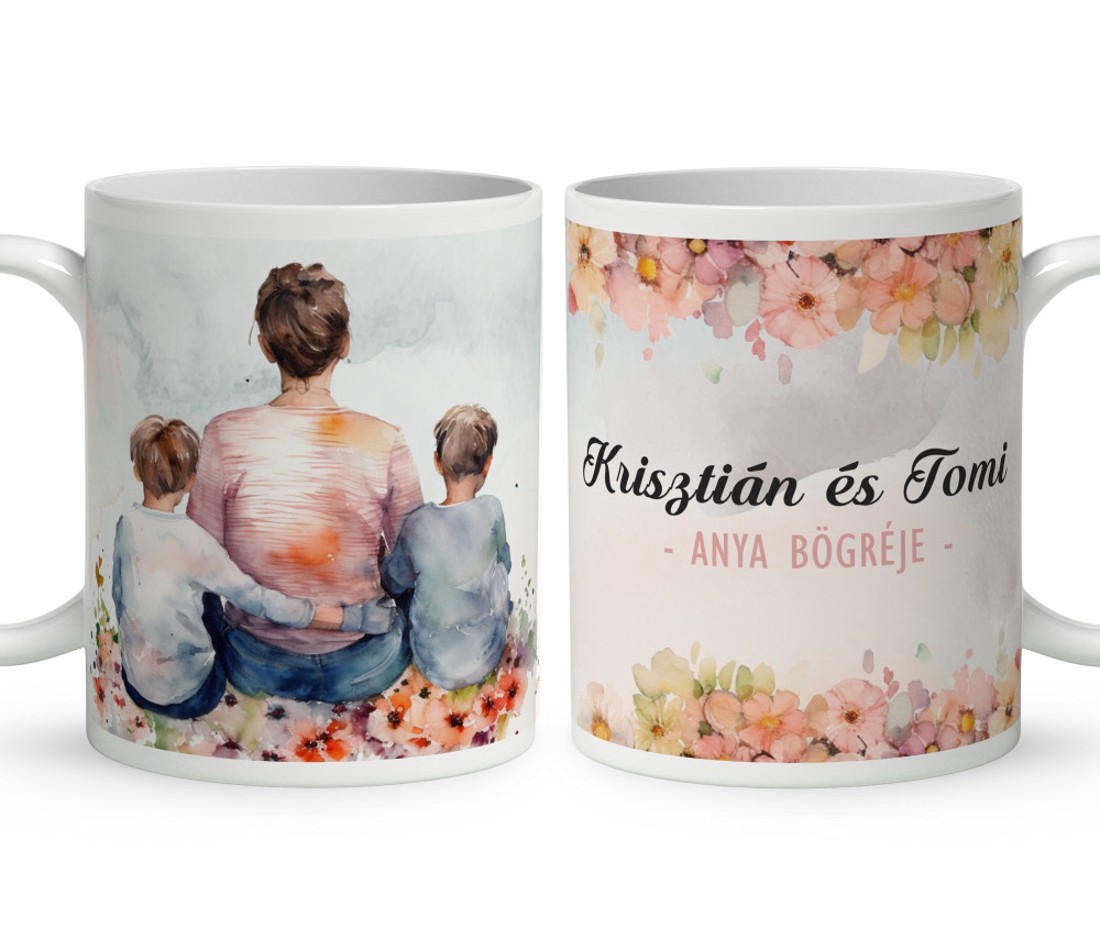 Kérd a neveddel - Anya és a két fiú mintás bögre - otthon & életmód - konyhafelszerelés, tálalás - tálalás - bögre & csésze - Meska.hu