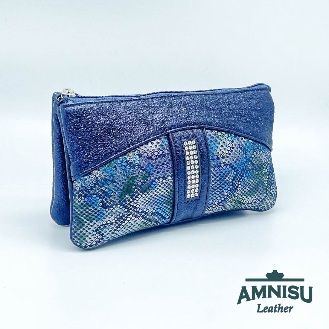 Metál sötétkék - kígyómintás egyenes kristály köves női pénztárca G6008 - táska & tok - pénztárca & más tok - pénztárca - női pénztárca - Meska.hu