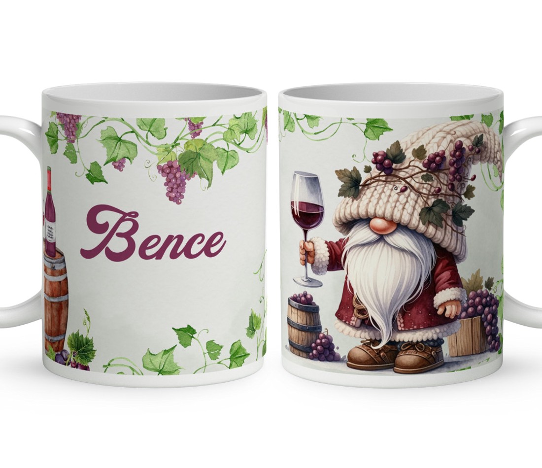 Névvel kérhető - Cuki szüreti borász manó mintás bögre - otthon & életmód - konyhafelszerelés, tálalás - tálalás - bögre & csésze - Meska.hu