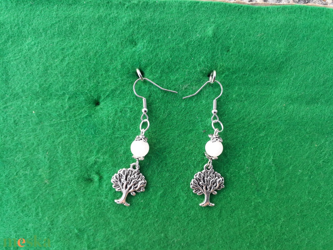 Rózsakvarc ásvány - életfa fülbevaló - 002-F - ékszer - fülbevaló - lógó fülbevaló - Meska.hu