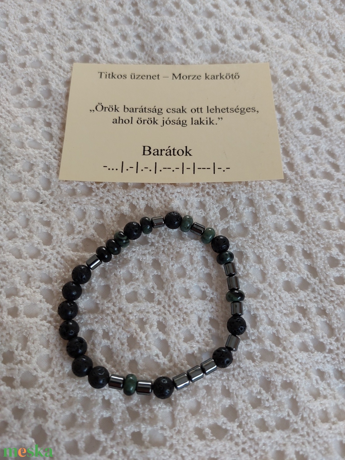 Morze karkötő titkos üzenettel - ásványgyöngyökkel - BARÁTOK - ékszer - karkötő - gyöngyös karkötő - Meska.hu