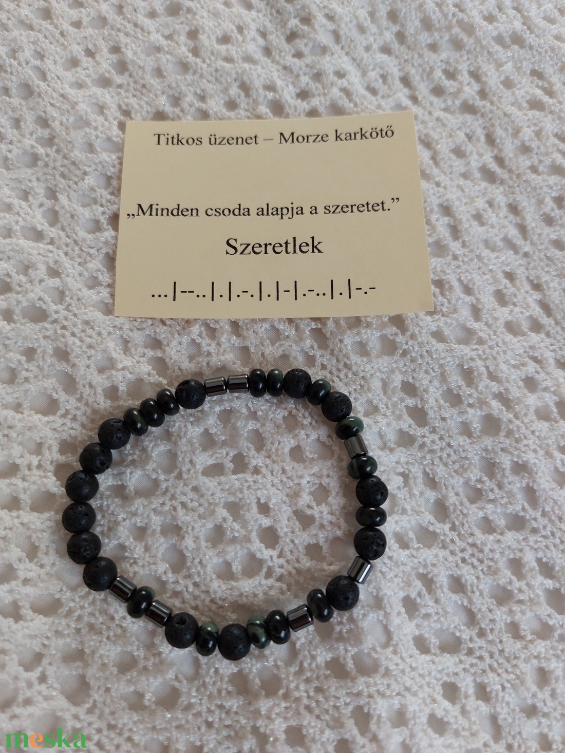 Morze karkötő titkos üzenettel - ásványgyöngyökkel - SZERETLEK - ékszer - karkötő - gyöngyös karkötő - Meska.hu Morze karkötő titkos üzenettel - ásványgyöngyökkel - SZERETLEK - ékszer - karkötő - gyöngyös karkötő - Meska.hu
