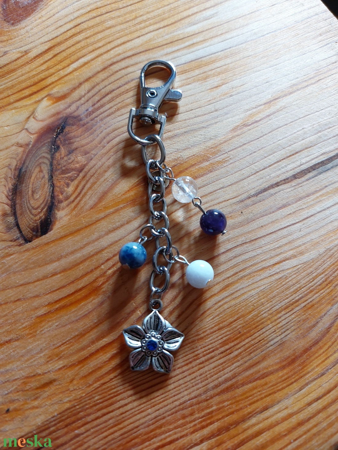 Kulcstartó/Táskadísz - Virágos, ásványgyöngyökkel  - táska & tok - kulcstartó & táskadísz - kulcstartó - Meska.hu