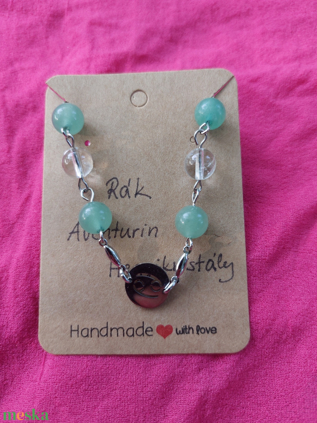 Horoszkópos karkötő - Aventurin, Hegyikristály - RÁK - ékszer - karkötő - gyöngyös karkötő - Meska.hu