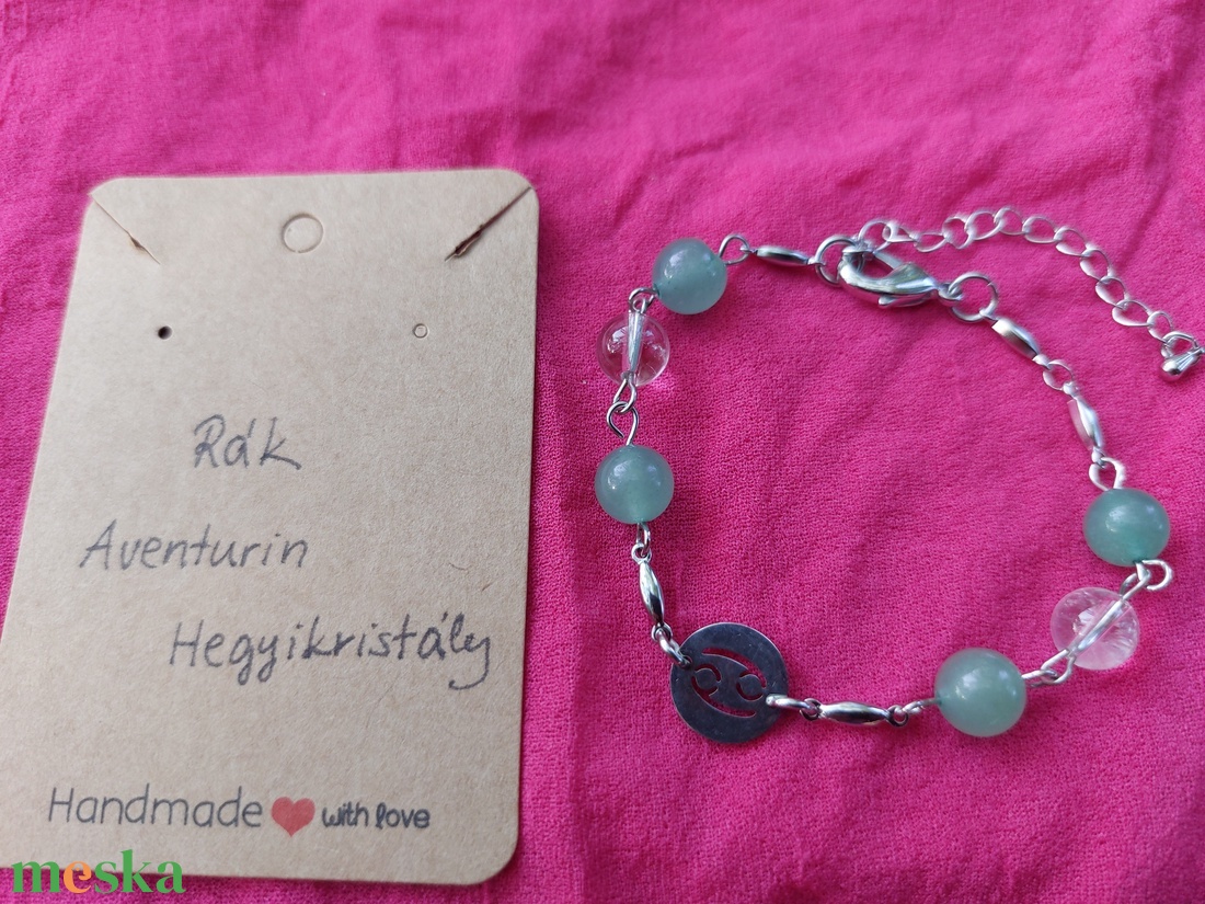 Horoszkópos karkötő - Aventurin, Hegyikristály - RÁK - ékszer - karkötő - gyöngyös karkötő - Meska.hu