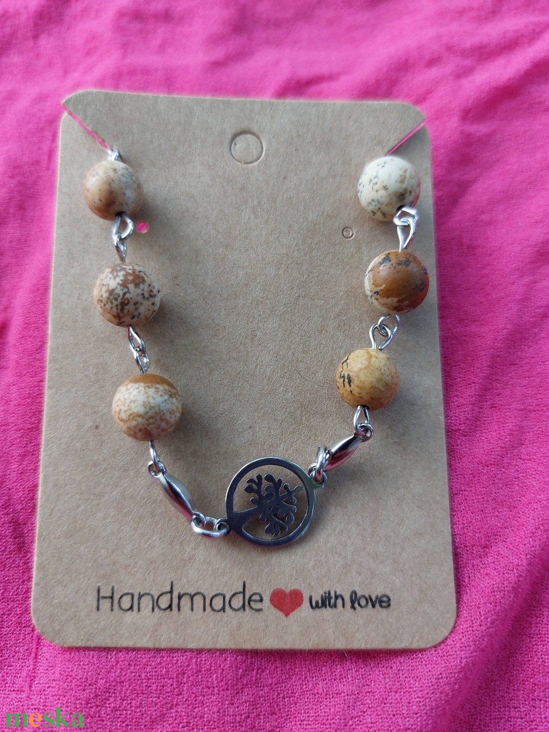 Életfás karkötő - Tájképjáspis - ékszer - karkötő - gyöngyös karkötő - Meska.hu