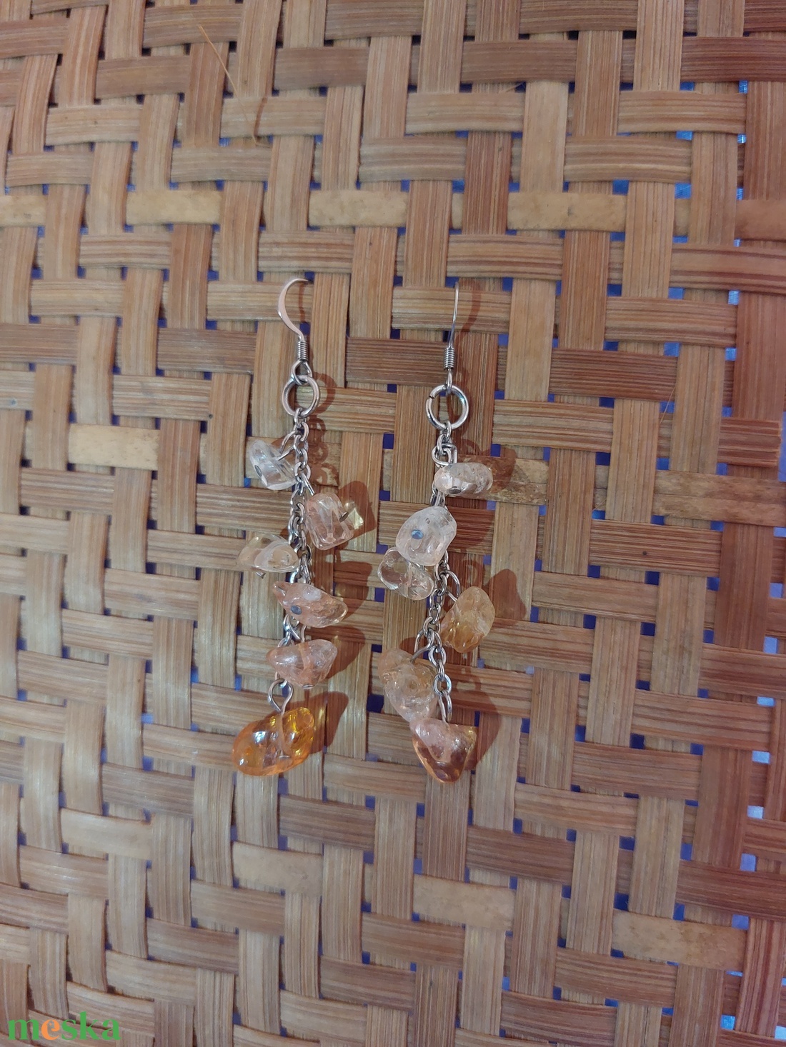 Citrin ásványfülbevaló - orvosi fém akasztóval - ékszer - fülbevaló - lógó fülbevaló - Meska.hu