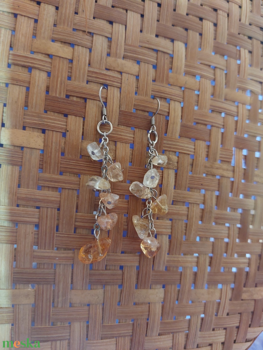 Citrin ásványfülbevaló - orvosi fém akasztóval - ékszer - fülbevaló - lógó fülbevaló - Meska.hu