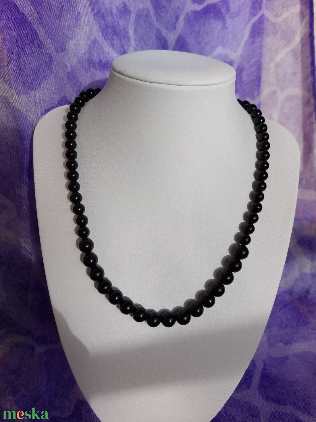 Obszidián ásványnyaklánc nemesacél kapoccsal - ékszer - nyaklánc - gyöngyös nyaklánc - Meska.hu