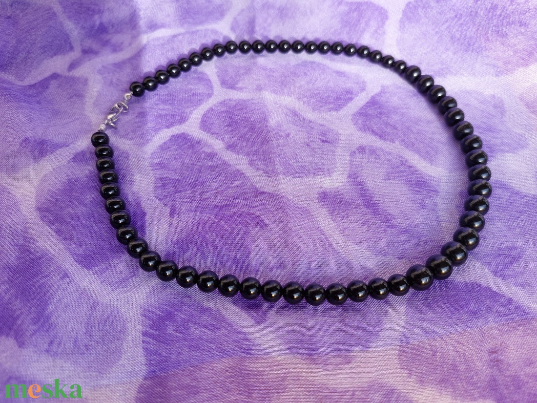 Obszidián ásványnyaklánc nemesacél kapoccsal - ékszer - nyaklánc - gyöngyös nyaklánc - Meska.hu