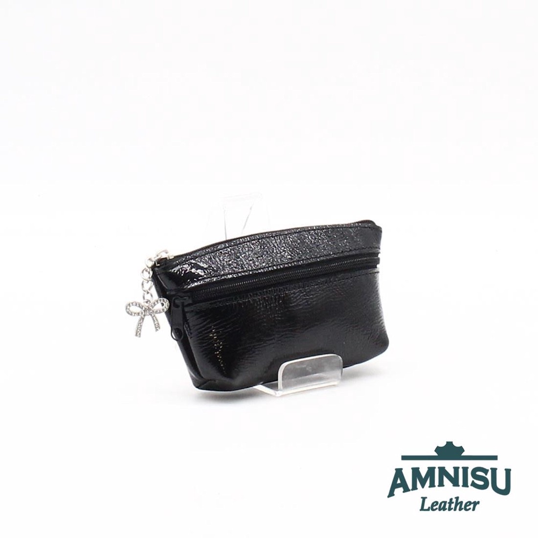 Fekete gyűrt lakk kettő cipzáras kulcstartó B8007 - táska & tok - kulcstartó & táskadísz - kulcstartó - Meska.hu