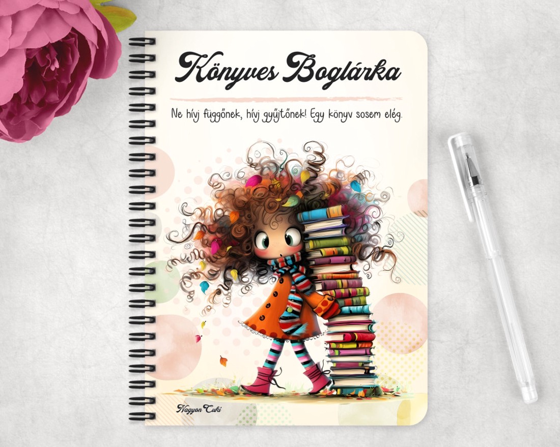 Személyre szabható - A legaranyosabb őszi Könyvmoly lány mintás A5-ös füzet - otthon & életmód - papír, írószer - jegyzetfüzet & napló - Meska.hu