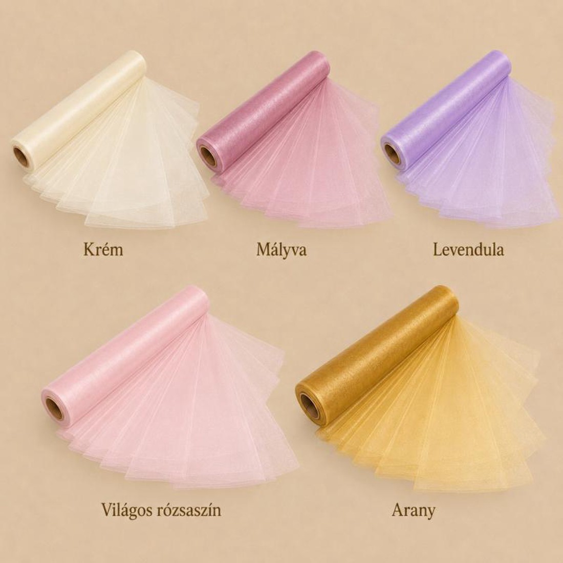 Szegély nélküli organza tekercs � világos és pasztell árnyalatok, 48 cm � 10 m - kellékek & szerszámok - méteráru - dekorációs alapanyag - Meska.hu