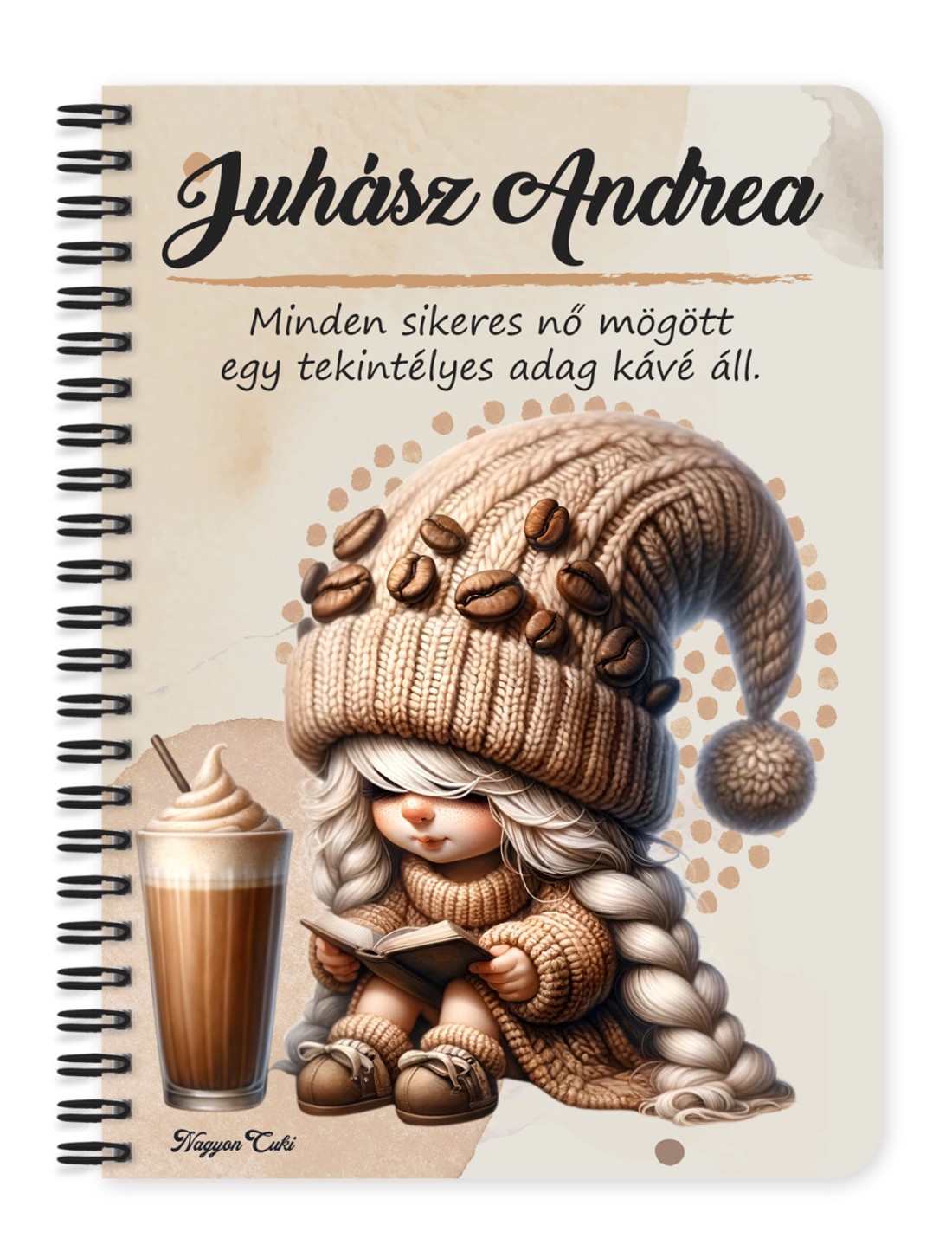 Személyre szabható kávés manó lány - Kávé és könyv mintás A6-os füzet - otthon & életmód - papír, írószer - jegyzetfüzet & napló - Meska.hu
