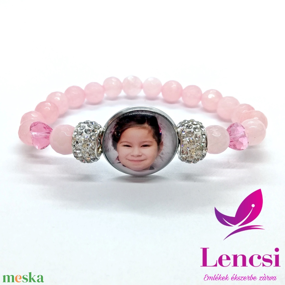 Fényképes rózsakvarc karkötő Swarovski szívvel - ékszer - karkötő - névre szóló karkötő - Meska.hu Fényképes rózsakvarc karkötő Swarovski szívvel - ékszer - karkötő - névre szóló karkötő - Meska.hu