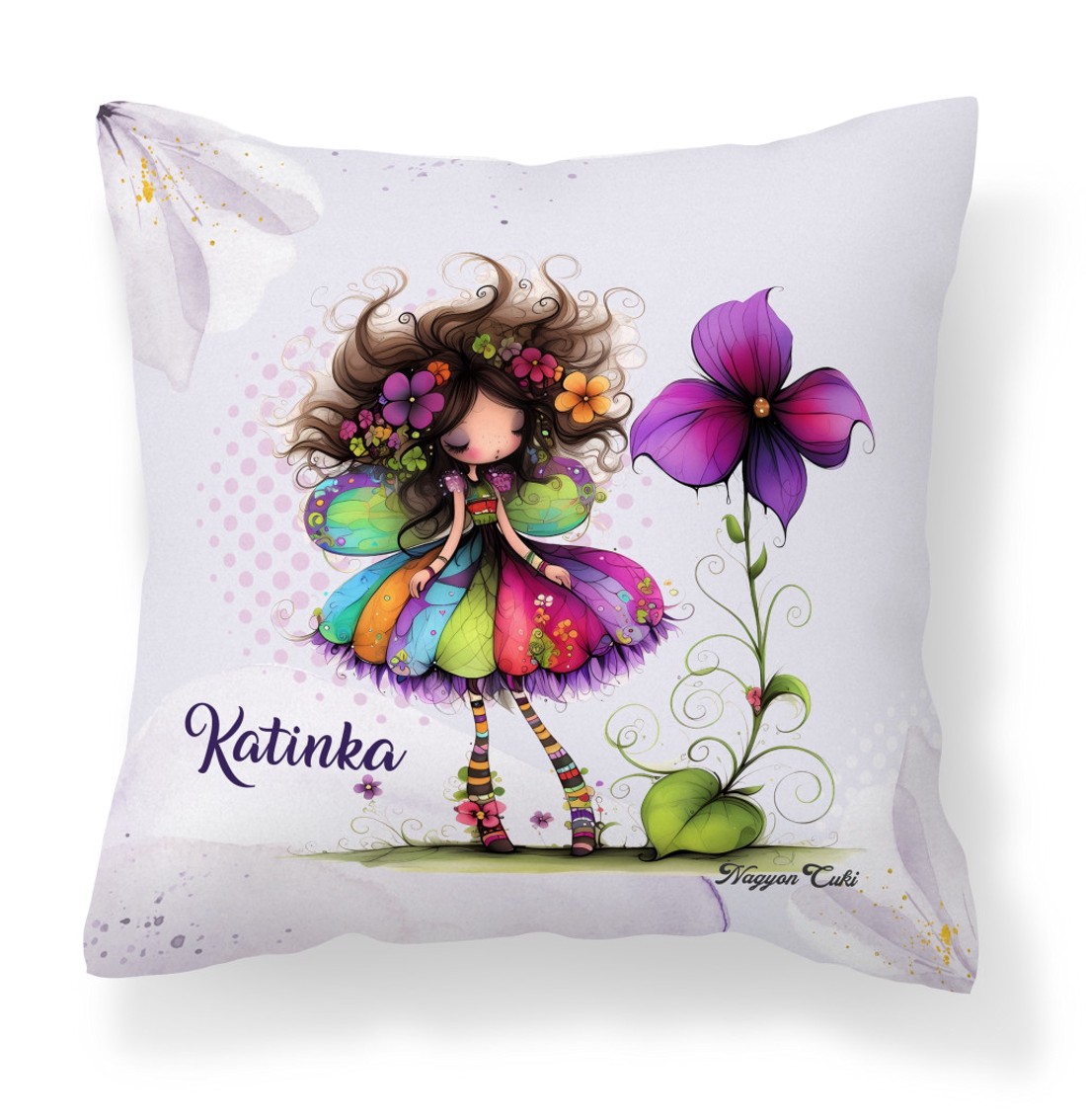Névvel kérhető - Bájos ibolya virágos tündér mintás párna - otthon & életmód - lakástextil - párna & párnahuzat - díszpárna (belsővel együtt) - Meska.hu