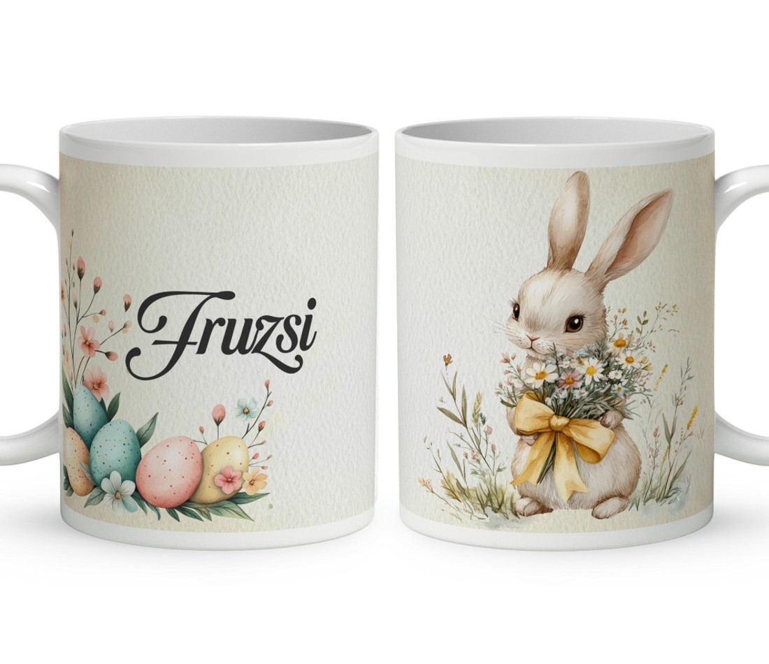 Névvel kérhető - Vintage Húsvéti nyuszi virággal mintás bögre - otthon & életmód - konyhafelszerelés, tálalás - tálalás - bögre & csésze - Meska.hu
