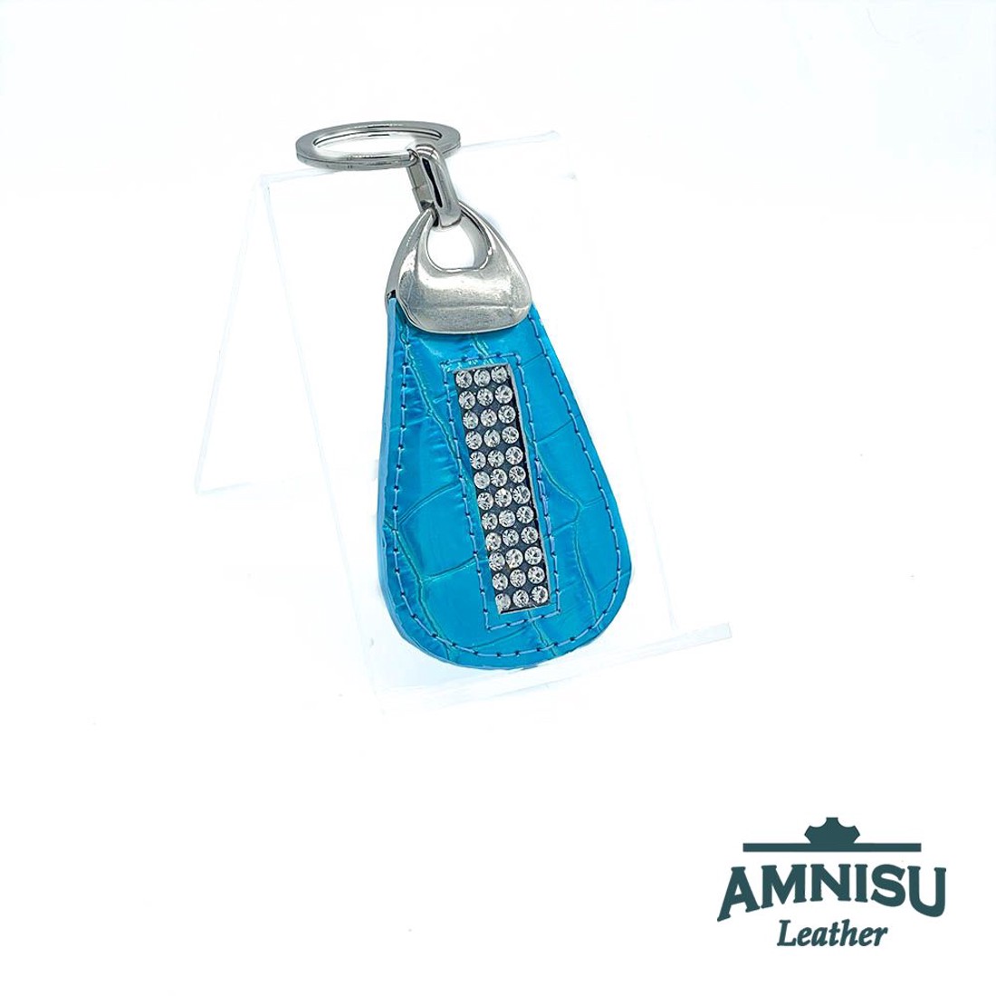 Türkizkék lakk krokkómintás csepp alakú swarovski köves kulcstartó H6020 - táska & tok - kulcstartó & táskadísz - kulcstartó - Meska.hu