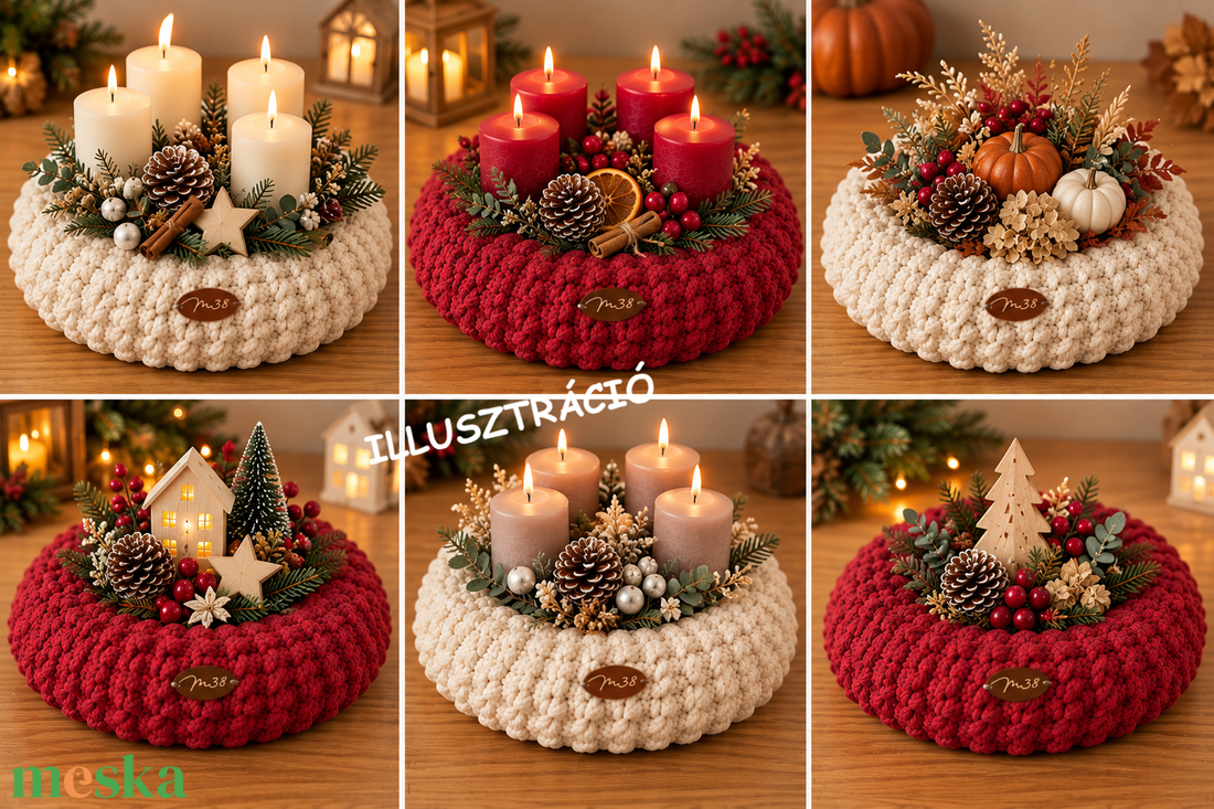 Horgolt Adventi koszorú - Csipkebogyó - karácsony - adventi díszek - adventi koszorú - Meska.hu