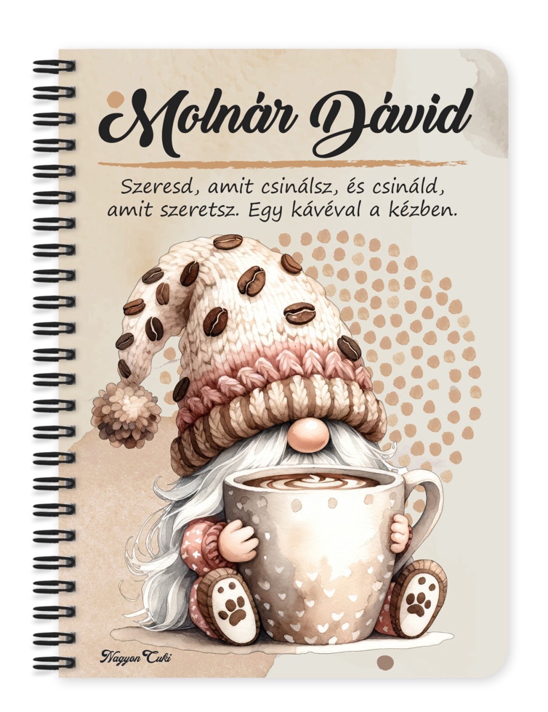 Személyre szabható - Nagy bögrés kávés manó mintás A5-ös füzet - otthon & életmód - papír, írószer - jegyzetfüzet & napló - Meska.hu