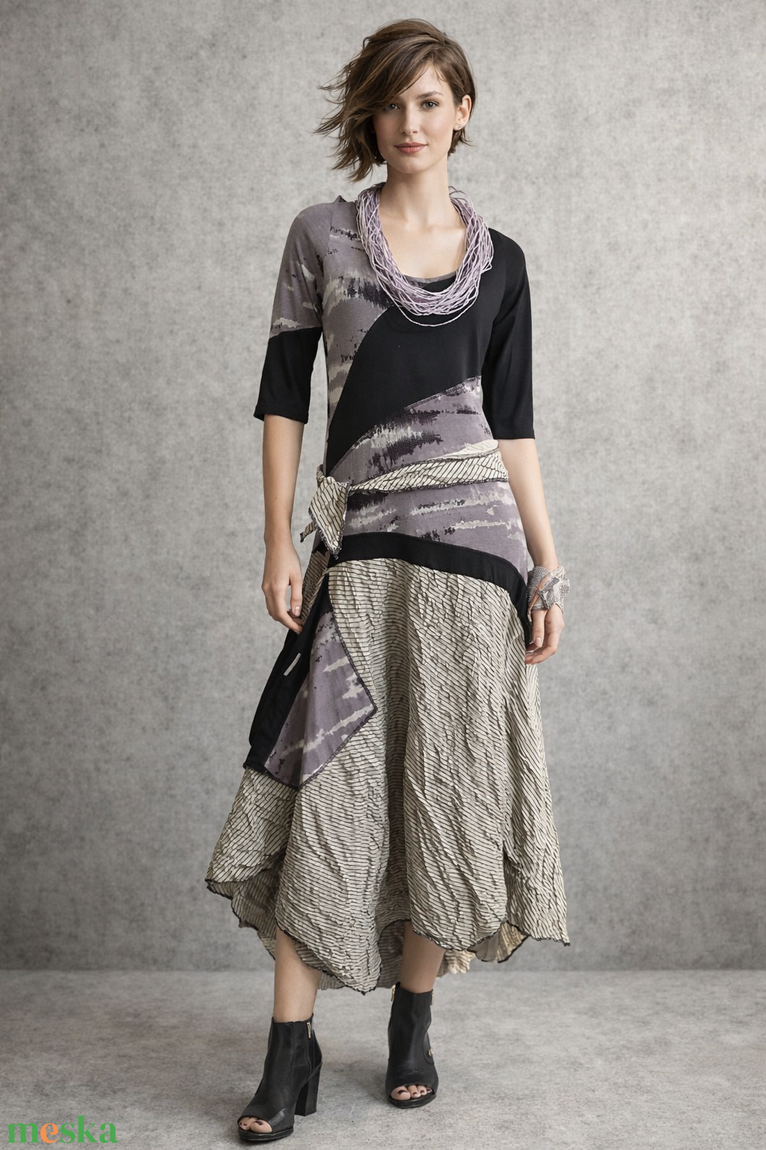 Csíkos-gyűrt aljú nyári ruha - ruha & divat - női ruha - ruha - Meska.hu