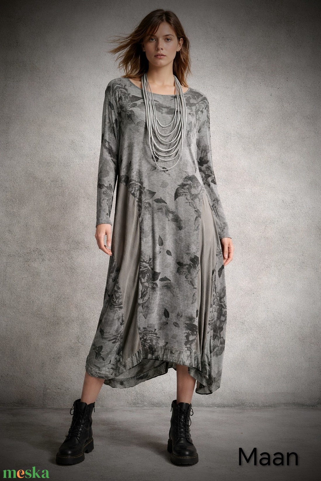 Szürke virágos pamut ruha - ruha & divat - női ruha - ruha - Meska.hu