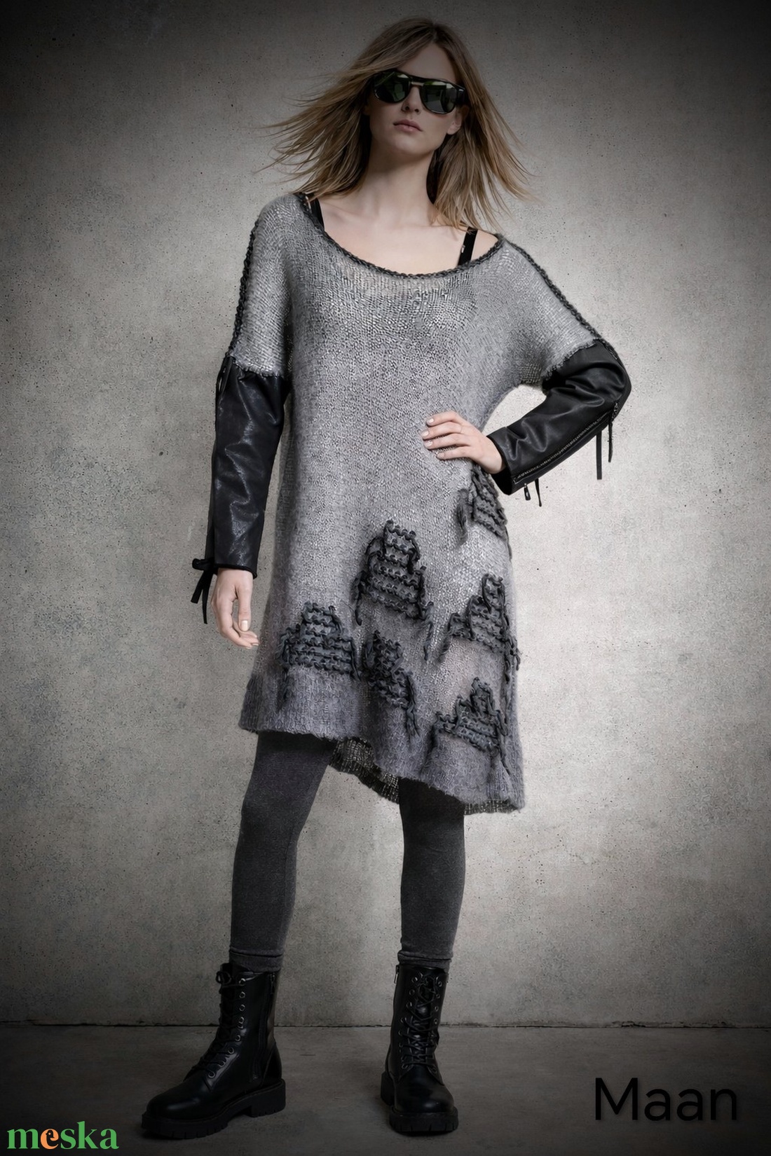 Szürke mintás mohair pulóver - ruha & divat - női ruha - pulóver - Meska.hu
