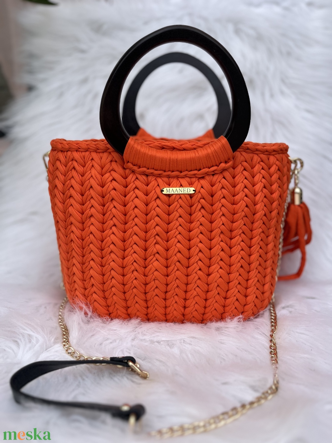 Kézzel készült narancsszínű horgolt kézitáska béléssel - MAANED design - táska & tok - kézitáska & válltáska - alkalmi táska - Meska.hu