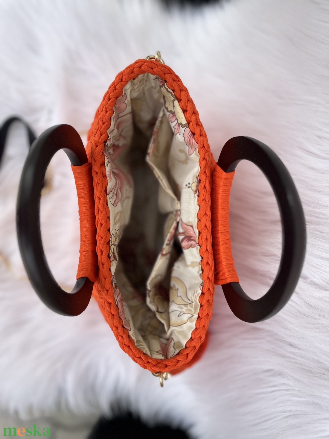 Kézzel készült narancsszínű horgolt kézitáska béléssel - MAANED design - táska & tok - kézitáska & válltáska - alkalmi táska - Meska.hu