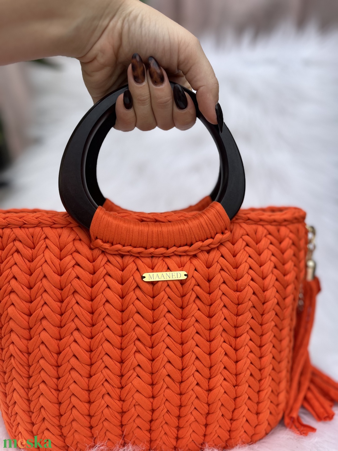 Kézzel készült narancsszínű horgolt kézitáska béléssel - MAANED design - táska & tok - kézitáska & válltáska - alkalmi táska - Meska.hu