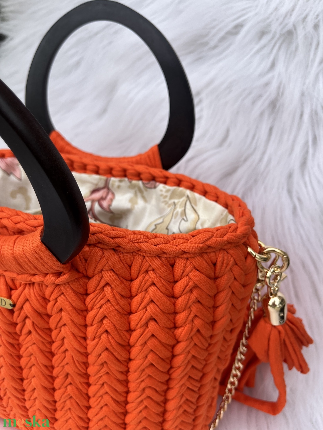 Kézzel készült narancsszínű horgolt kézitáska béléssel - MAANED design - táska & tok - kézitáska & válltáska - alkalmi táska - Meska.hu