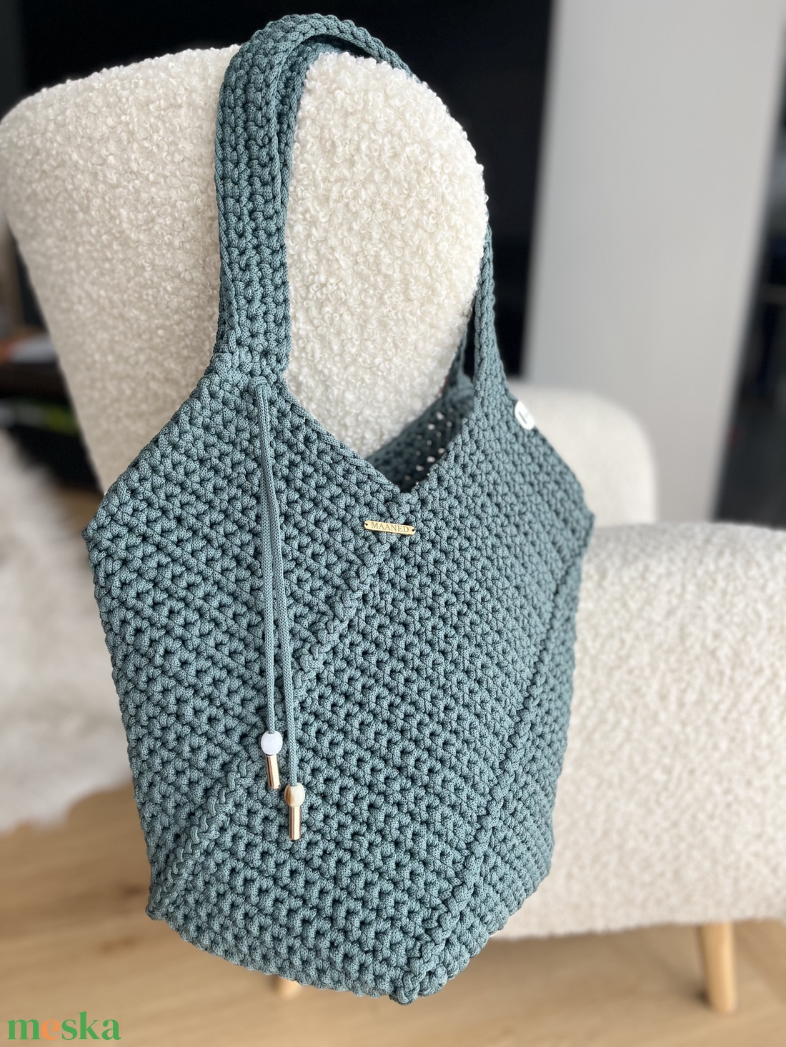 Extrán pakolós tengerzöld válltáska - MAANED design - táska & tok - bevásárlás & shopper táska - shopper, textiltáska, szatyor - Meska.hu