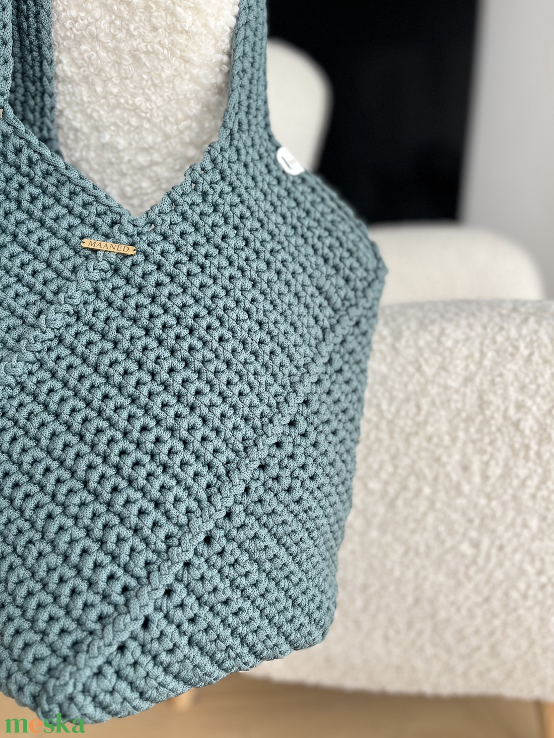 Extrán pakolós tengerzöld válltáska - MAANED design - táska & tok - bevásárlás & shopper táska - shopper, textiltáska, szatyor - Meska.hu