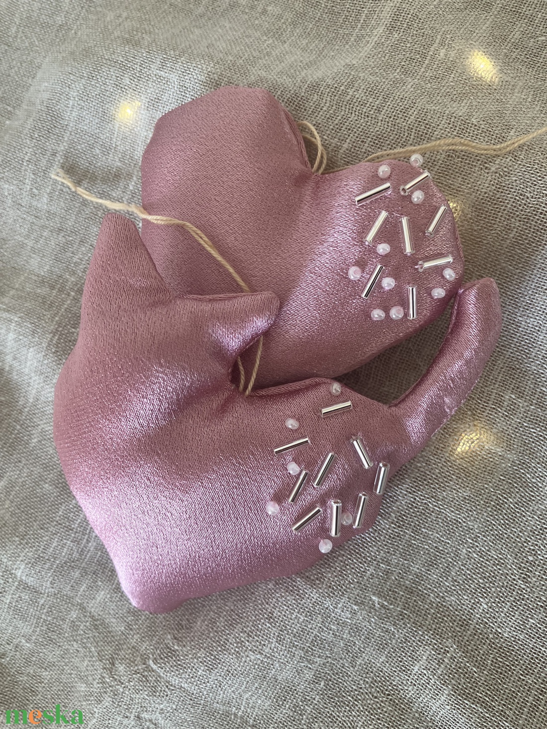 Rózsaszín cicás karácsonyfadísz szett - karácsony - karácsonyi lakásdekoráció - karácsonyfadíszek - Meska.hu