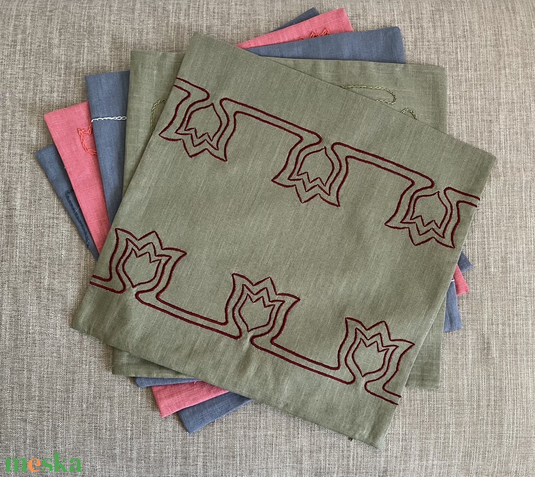 Hímzett len díszpárna � Tulipa kollekció � modern, minimalista otthon dekor - otthon & életmód - lakástextil - párna & párnahuzat - díszpárna (belsővel együtt) - Meska.hu