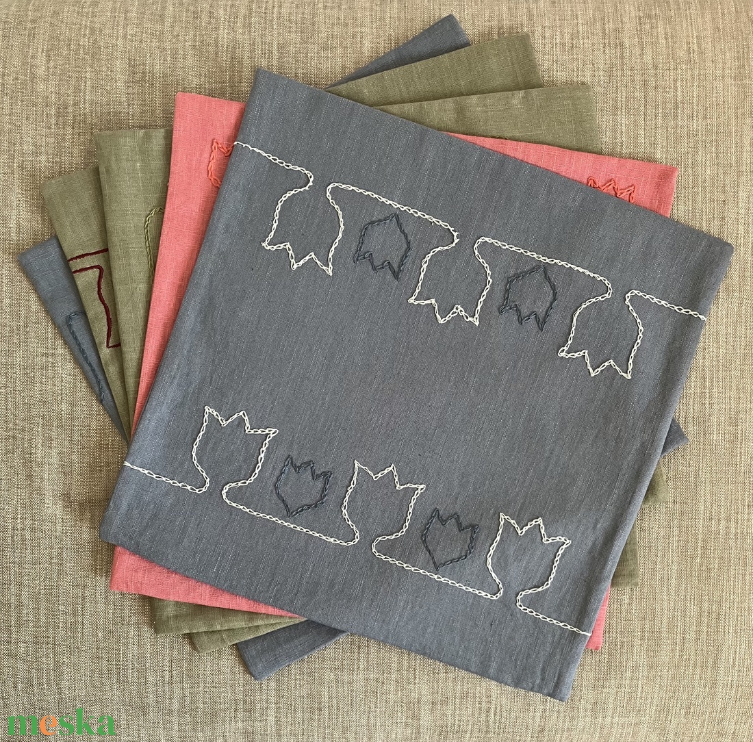  Kézzel hímzett len díszpárna � Tulipa kollekció � modern, minimalista otthon dekor - otthon & életmód - lakástextil - párna & párnahuzat - díszpárna (belsővel együtt) - Meska.hu