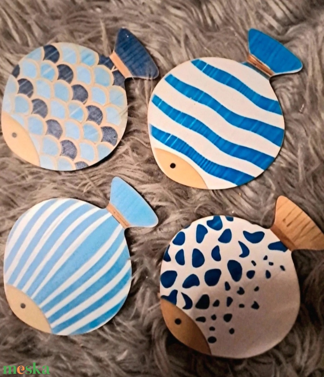 Pohár alátét szett, hal mintával - otthon & életmód - konyhafelszerelés, tálalás - tálalás - boros poharak, szettek - Meska.hu