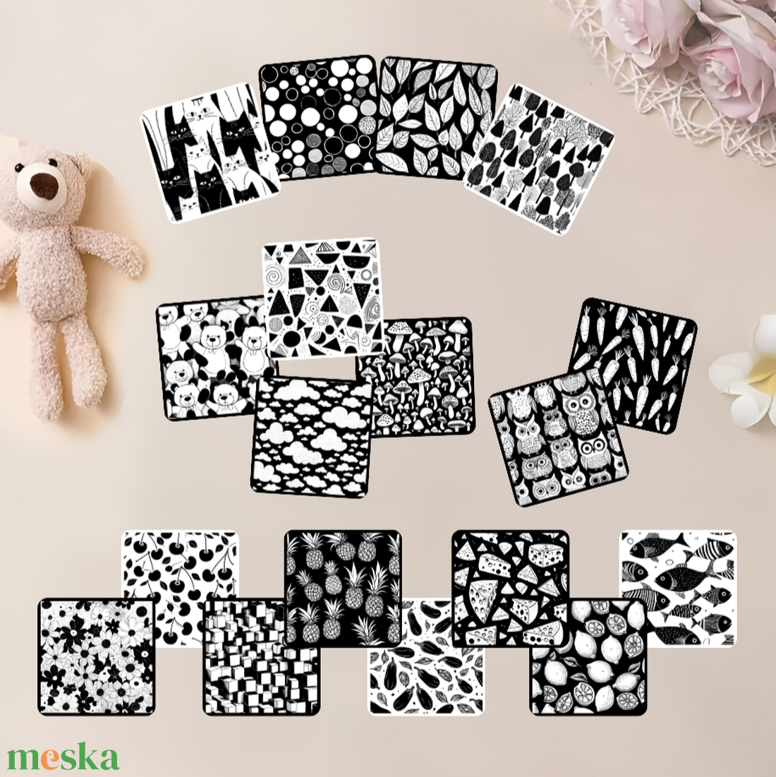 18 db Kontrasztos kártyacsomag babáknak - mintázatok - játék & sport - készségfejlesztő és logikai játék - oktató játékok - Meska.hu