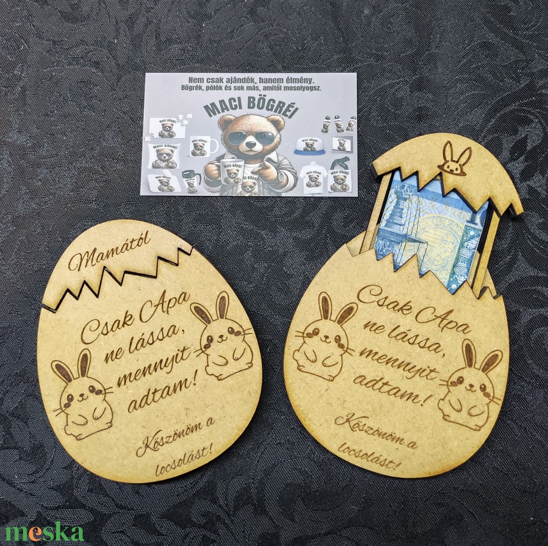 Fa pénzátadó húsvéti tojás � locsolkodási ajándék nyuszis mintával - ünnepi díszek, dekorációk - húsvéti díszek és dekorációk - húsvéti ajándékátadó - Meska.hu