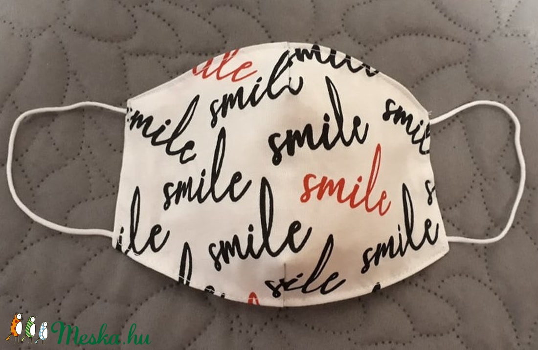 Smile feliratos arcmaszk - többször használatos - két réteg tiszta pamut anyagból készült - gyerek - gyerek - Meska.hu