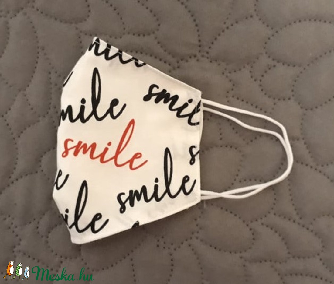 Smile feliratos arcmaszk - többször használatos - két réteg tiszta pamut anyagból készült - gyerek - gyerek - Meska.hu