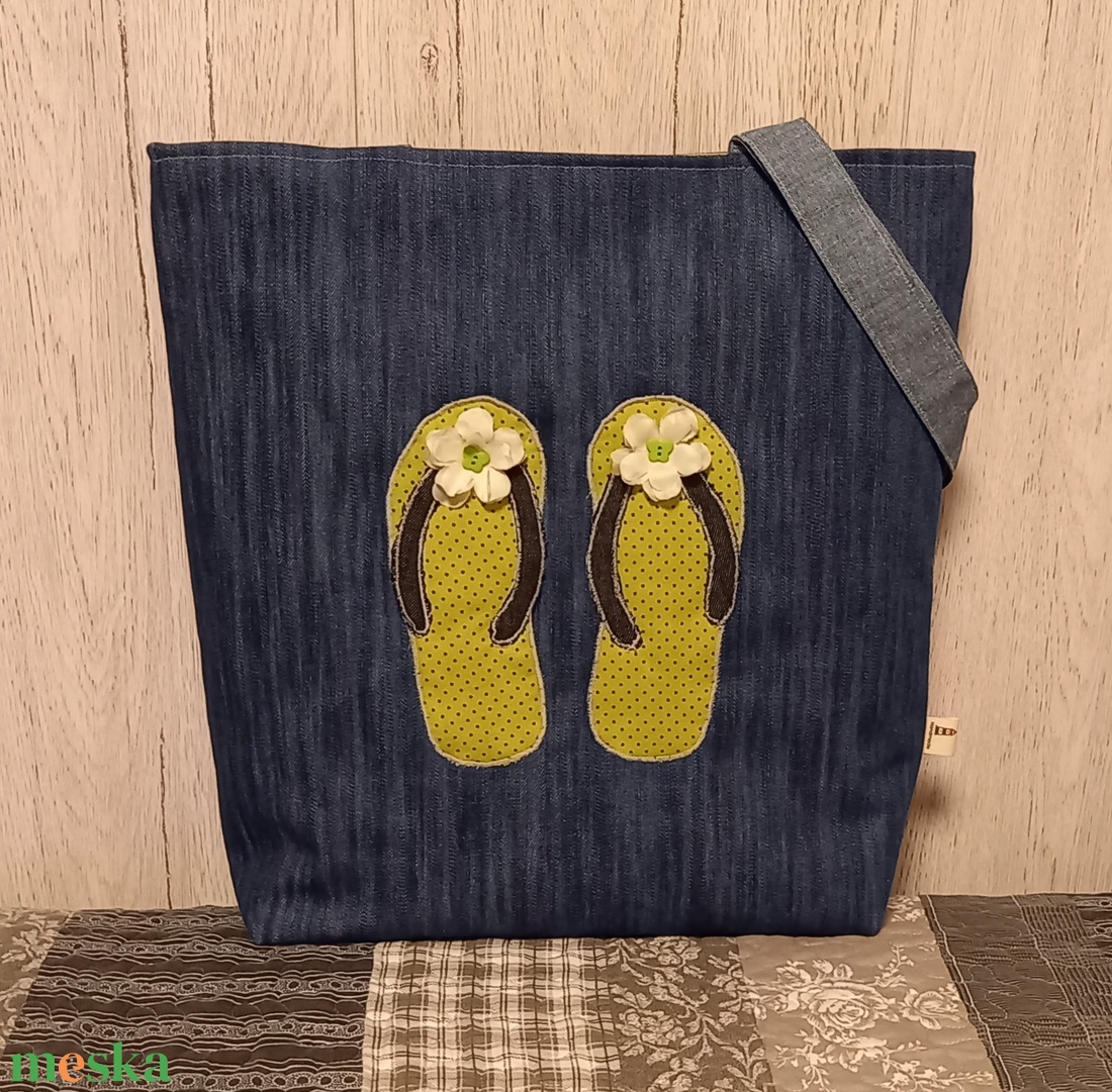 Flip-flop :) strandszatyor, ökotáska, válltáska - táska & tok - bevásárlás & shopper táska - shopper, textiltáska, szatyor - Meska.hu