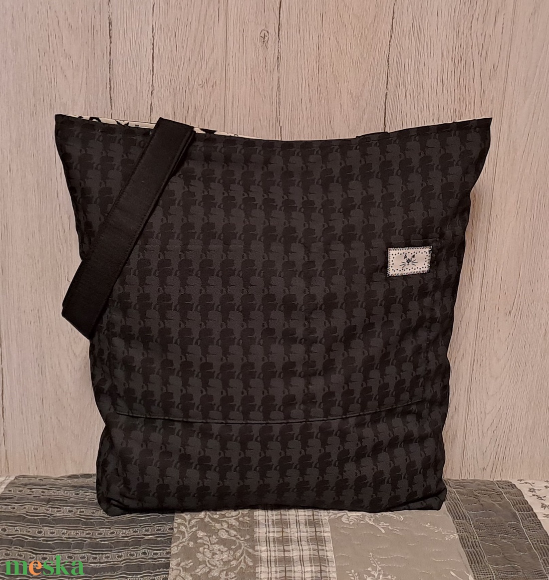 Fekete-fehér :) kifordítom-befordítom szatyor, ökotáska, válltáska - táska & tok - bevásárlás & shopper táska - shopper, textiltáska, szatyor - Meska.hu