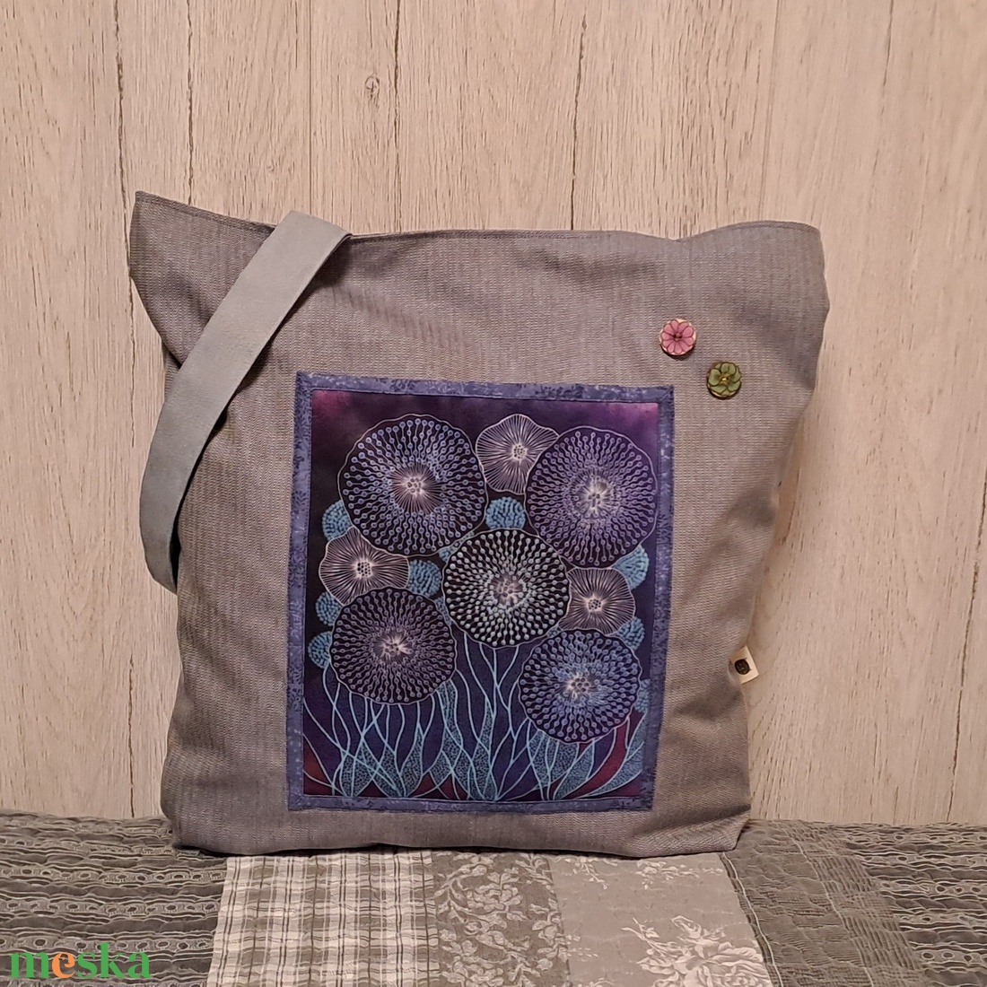 Lila-türkiz :) szatyor, ökotáska, válltáska - táska & tok - bevásárlás & shopper táska - shopper, textiltáska, szatyor - Meska.hu