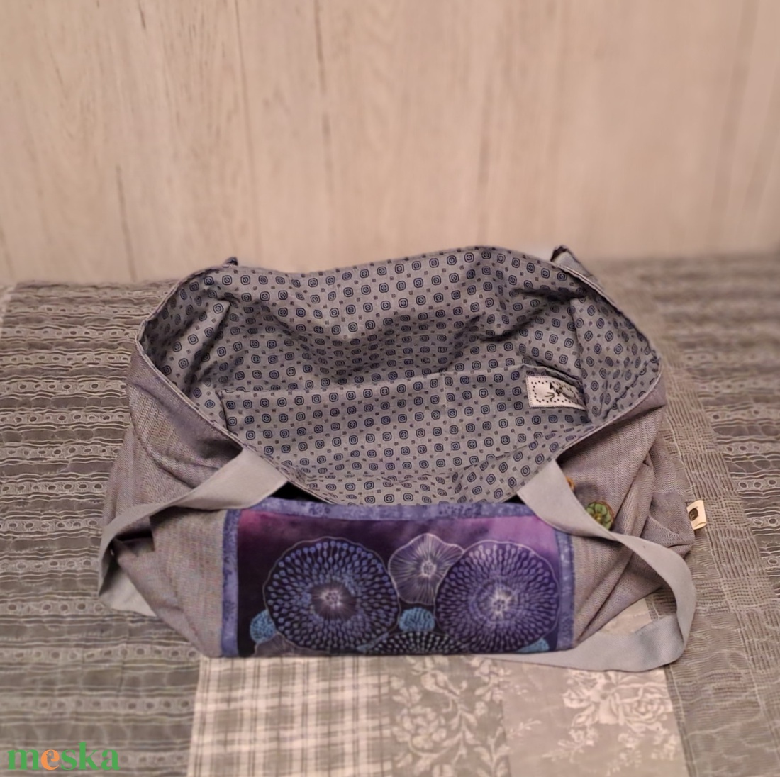 Lila-türkiz :) szatyor, ökotáska, válltáska - táska & tok - bevásárlás & shopper táska - shopper, textiltáska, szatyor - Meska.hu