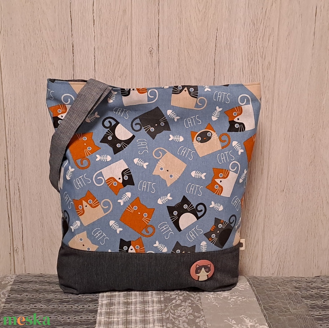 Csupa cica :) szatyor, ökotáska, válltáska - táska & tok - bevásárlás & shopper táska - shopper, textiltáska, szatyor - Meska.hu